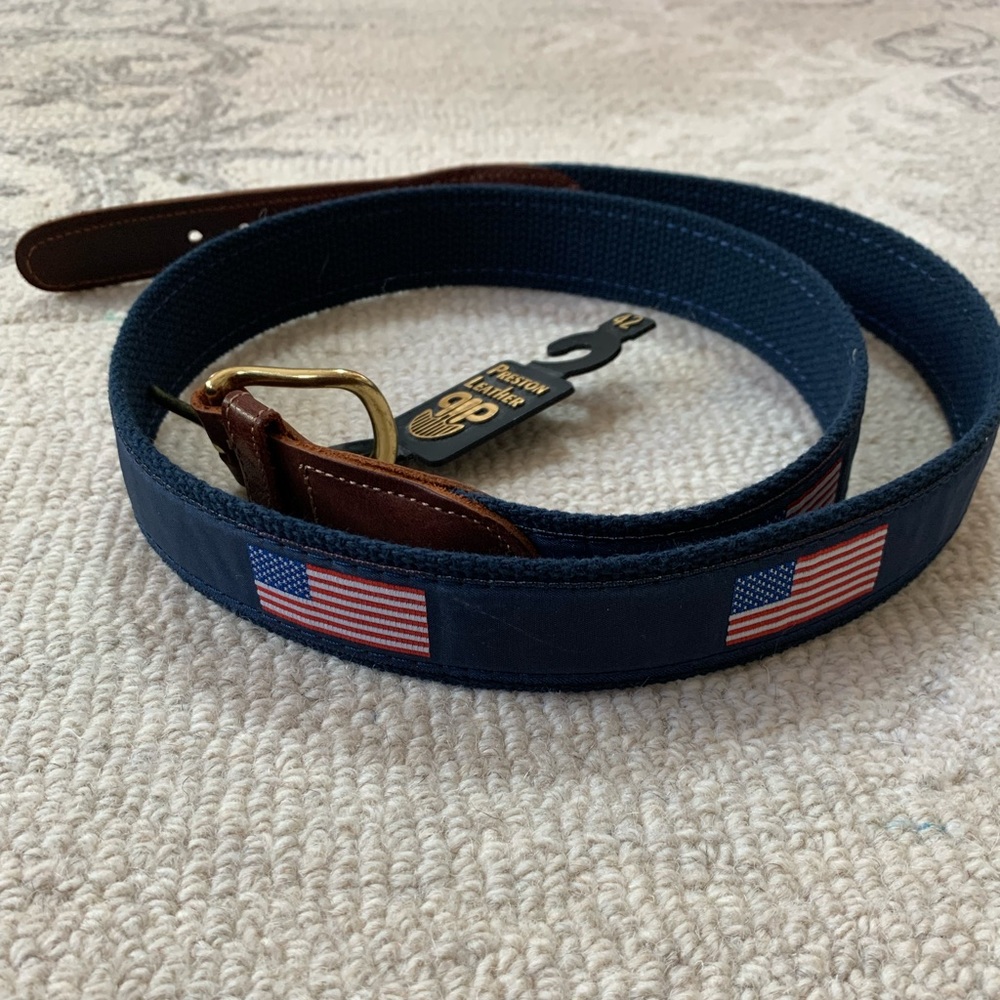 Preston American Flag USA Leather Tab Belt in Navy Belt Size 42 NWT